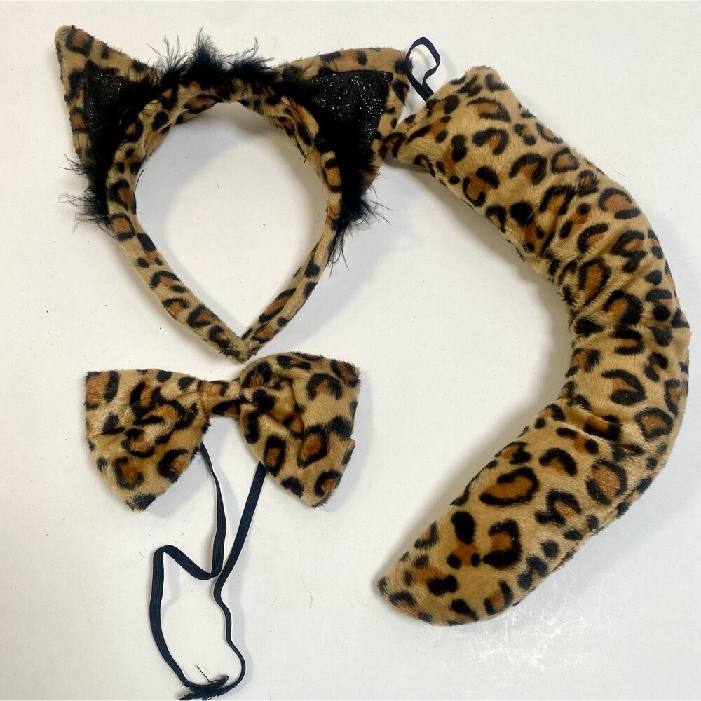 Cheetah Costume Leopard Halloween Cosplay with Ears Tail Bow Dress Up Party